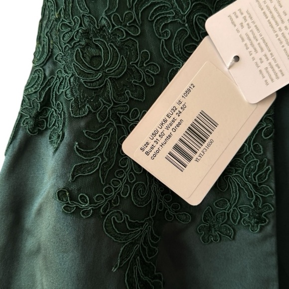 JJ’s House Emerald Green Beige Embroidered Satin Button Evening Gown Dress US 0 - Picture 14 of 15